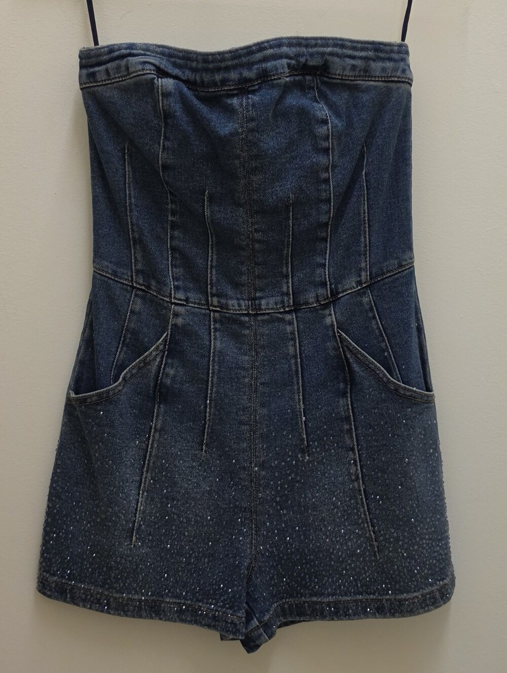 Denim Romper with Rhinestones - Picture 5 of 6